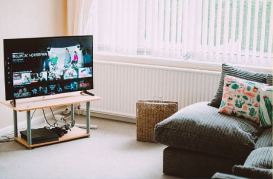 couch and television playing netflix